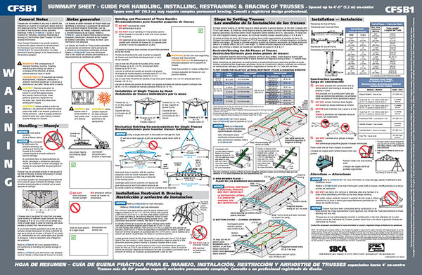 CFSB1 Summary Sheet Folded 11" x 17" - Guide for Handling, Installing, Restraining & Bracing Trusses (100 sheets)