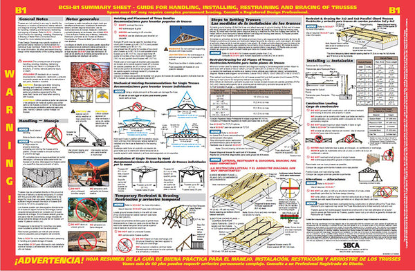 B1 Summary Sheet Flat 11" x 17" - Guide for Handling, Installing, Restraining & Bracing Trusses (250 sheets)