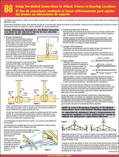 B8 Summary Sheet - Using Toe-Nailed Connections Attach Trusses at Bearing Locations (50 copies)