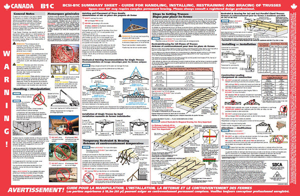 Canadian B1 Summary Sheet Flat 11" x 17" - Guide for Handling, Installing, Restraining & Bracing Trusses (250 sheets)
