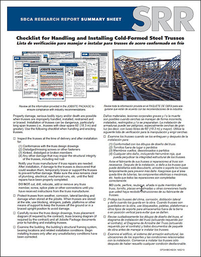 Checklist for Handling & Installing CFS Trusses (50 copies)
