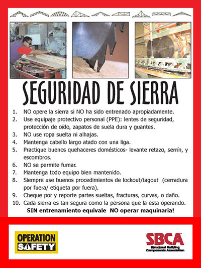 Saw Safety Poster 18" x 24" (only Spanish available)