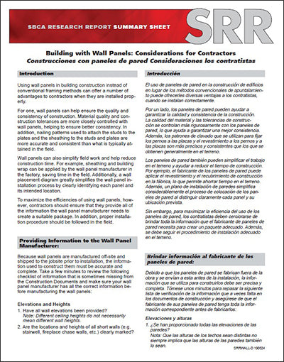 Building With Wall Panels: Considerations for Contractors (50 copies)