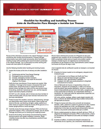 Checklist for Handling & Installing Trusses (50 copies) – SBCA Store